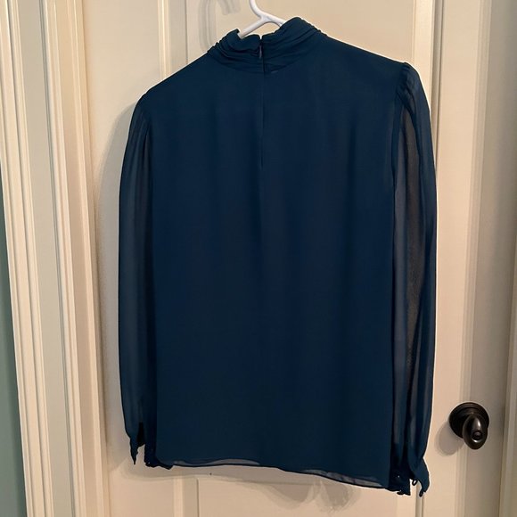 Tory Burch Teal Long Sleeve Silk Blouse - Picture 4 of 6